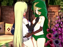 Ryuu mother df km mmmm and Aiz Wallenstein have lesbian sex and strapon fuck in the garden - Danmachi Hentai.