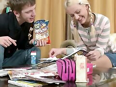 Eating snacks and studying together turns into merciless anal