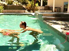 Brett Rossi and Celeste Star in a no amature pool scene.