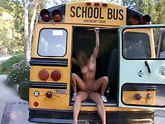 Horny teen gets her tight pussy fucked in the back of the school bus
