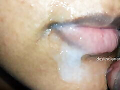 Desi Cute Indian Bhabhi gets Massive Cumshot in Beautiful Mouth & Lip from her Devar&039;s Cock !!