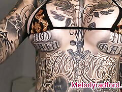 Tiny micro jac great try on by hot tattooed girl Melody Radford