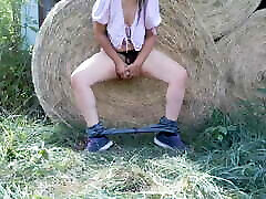 sweet hot girl fucking wiggly ass in the countryside on hay bales