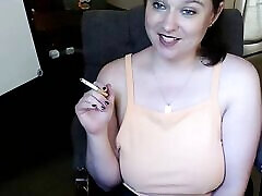 Smoking girl spit does a double beta show on her C2C session.