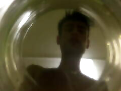 Twink cums into cup of water inside glass view FLOATING SPERM