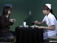 Miharu Kai with attractive nurses in the local hospital&039;s Black Magic ward.