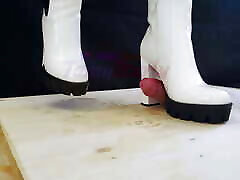 White Dangerous Heeled Boots Crushing and Trampling Slave&039;s huge cockd forced - 3 POV, CBT