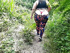 sexy walk with chubby girl in the forest