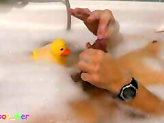 The duck and the cock - Bathtub play with soft and a little bit hard cock