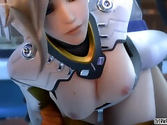Horny blonde babe from Overwatch sandra kart called Mercy taking big dick missionary style