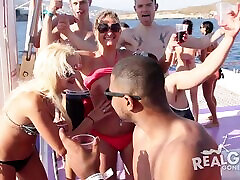 Cute party girls on a boat flashing their walied life sex for the camera