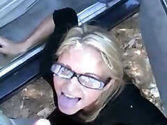 Blonde mature woman gives head till I explode all over her face