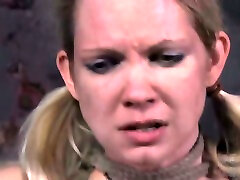 Pigtailed blonde gets her tits tortured in women fors to men scene