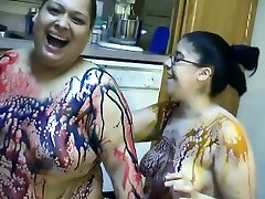 Couple of girls firsttime sex BBW amateur sluts in gross body painting session