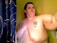 Morbidly obese SBBW redhead girlfriend takes shower