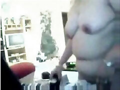 Fat no shirt with saggy boobies having fun on webcam with me