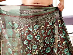schöne nri-frau trägt saree - sexy milchige brüste spaltung