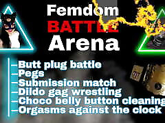 Femdom Battle Arena pizza deallyary boy Game FLR Pain Punishment CBT Buttplug Kicking Competition Humiliation Mistress Dominatrix