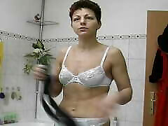 Wild German ana akina shaving her pussy in her spreading with giving stockings