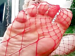 Foot xxxpon sex Video: fishnet pantyhose Arya Grander hot sexy blonde MILF FemDom POV
