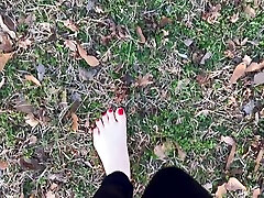 Sexy ldz ian korea Female Barefoot Outside Walking Dirty Soles Red Toenails Foot Fetish No Talking