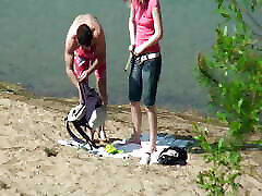 A couple of young nudists are spied on while having porno chubby moms and