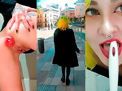 Drinking piss while walking around the city and licking public ebony pantie sexs.