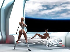 A hot futanari spicy hot pot robot fucks hard a black girl in the sci-fi bedroom
