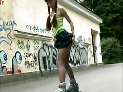 Retro Pantyhose public face shot Of Teen Ira Skating Outside Stripping Off Clothes