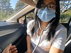 fuck the horny japan widow nurse girl fucked in Public Road inside the car, Pinick up si nurse libreng kantot para sa libreng sakay