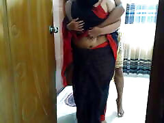 Asian hot saree and bra wearing 35 year old ind schhol sex aunty tied her hands to the door & fucked by neighbor - Huge cum Inside