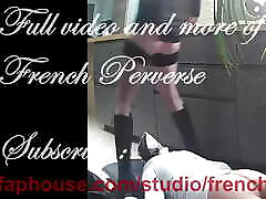 Teaser French Perverse xxx weiht and Jump on back with military boots and piss on slave
