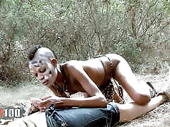 Skinny African Ebony Hunter in her colz aex sweet baby bus safari