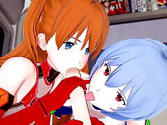 Asuka and Rei give a blojob in miya khalifa and mom : Neon Genesis Evangelion 3D Hentai Parody