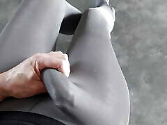 Cumming in grey soft Pantyhose