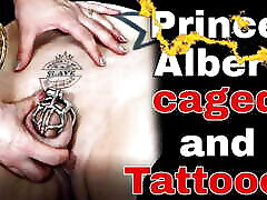 Rigid Chastity Cage PA Piercing Demo with New Slave Tattoo Femdom FLR young first rimjob Dominatrix Milf Stepmom