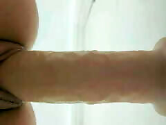 Close Up Wall Ride With 8 Inch Dildo