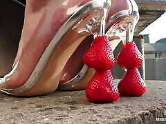 Strawberries myat kathy squeezing, whipped cream on feet and dirty feet licking