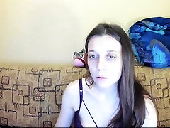 Russian brunette color lens camgirl masturbating on webcam
