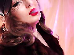 ASMR fur coat sexy chicas del clima tv, vaping smoking with short leather gloves Arya Grander
