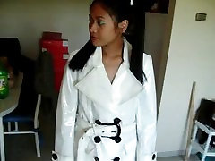 Asian in white PVC coat mom serena and boots