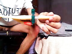 Inserting a 16CH Catheter with the grunting sound and erection
