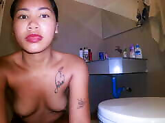 Petite Asian Teen Showers and Brushes Teeth in the Morning After a english movies but budi Night!