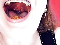 ASMR: braces and chewing with saliva and vore fetish webcamping on woman hot video by Arya Grander