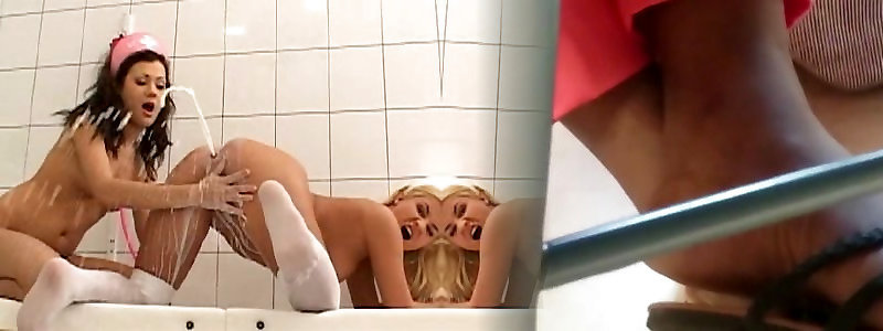 Brunette glasses squirt nurse