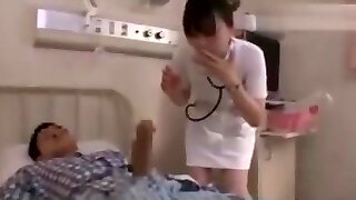 Handjob and hardcore Japanese fuck with a naughty nurse