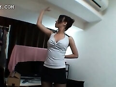 Sexy dark haired asian shows ass upskirt in nylon stockings