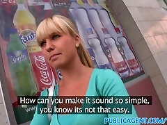 PublicAgent Blonde fucks guy for currency in car