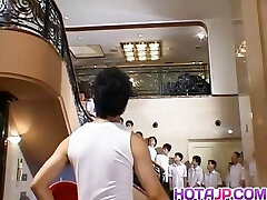 Naughty Asian teenager Azusa Ayano gangbanged in hot bukkake sex