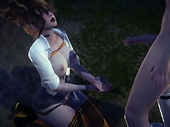 Hentai Uncensored - Hermi Blowjob and torn up in a park at night